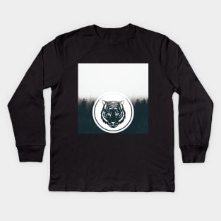 Tiger head with a cool forest background Kids Long Sleeve T-Shirt